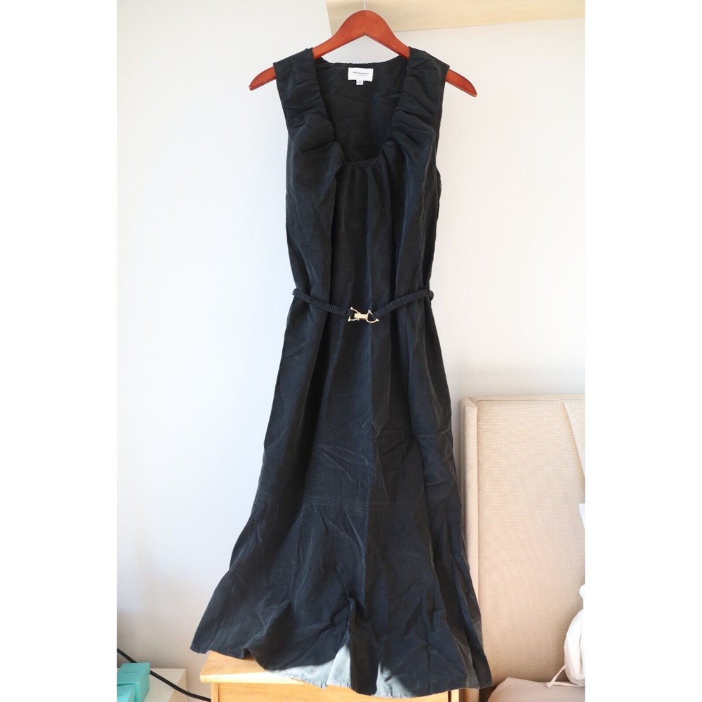 Who What Wear Daphne Gathered Scoop Neck Sleeveless Ruffle Dress Black Womens M